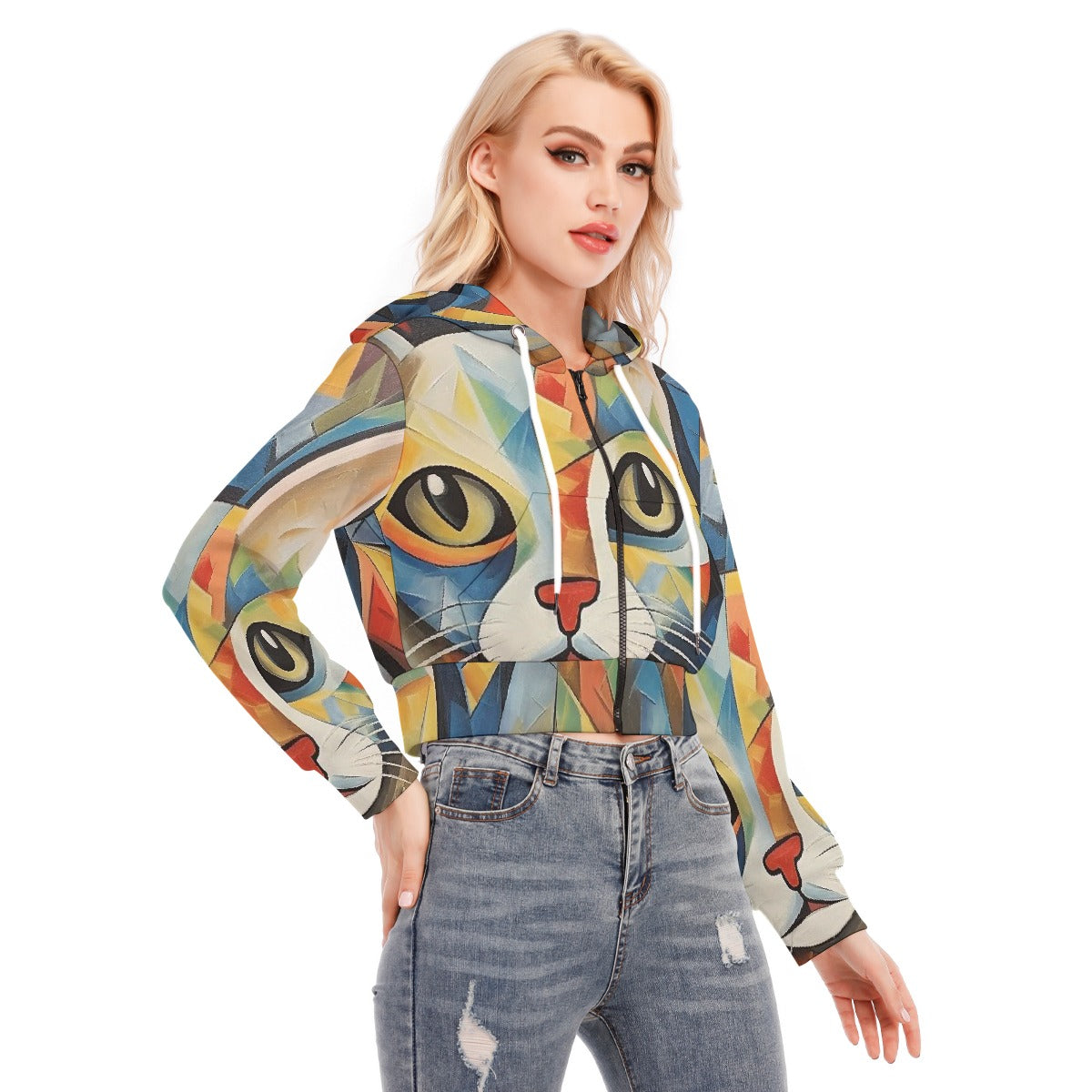 All-Over Print Women's Crop Top Hoodie With Zipper Closure