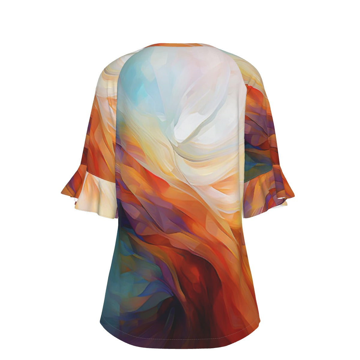 All-Over Print V-neck Women's T-shirt With Bell Sleeve