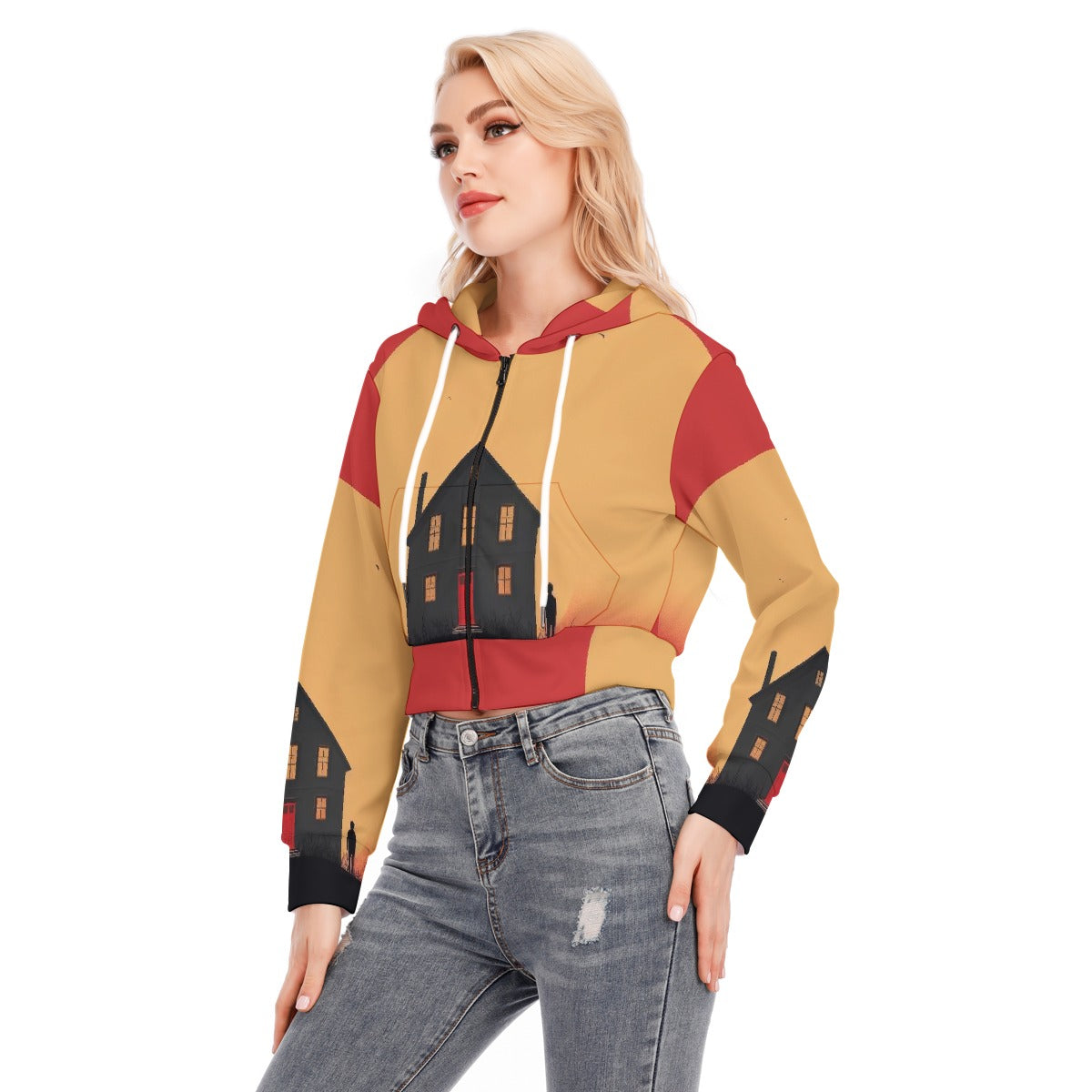 All-Over Print Women's Crop Top Hoodie With Zipper Closure