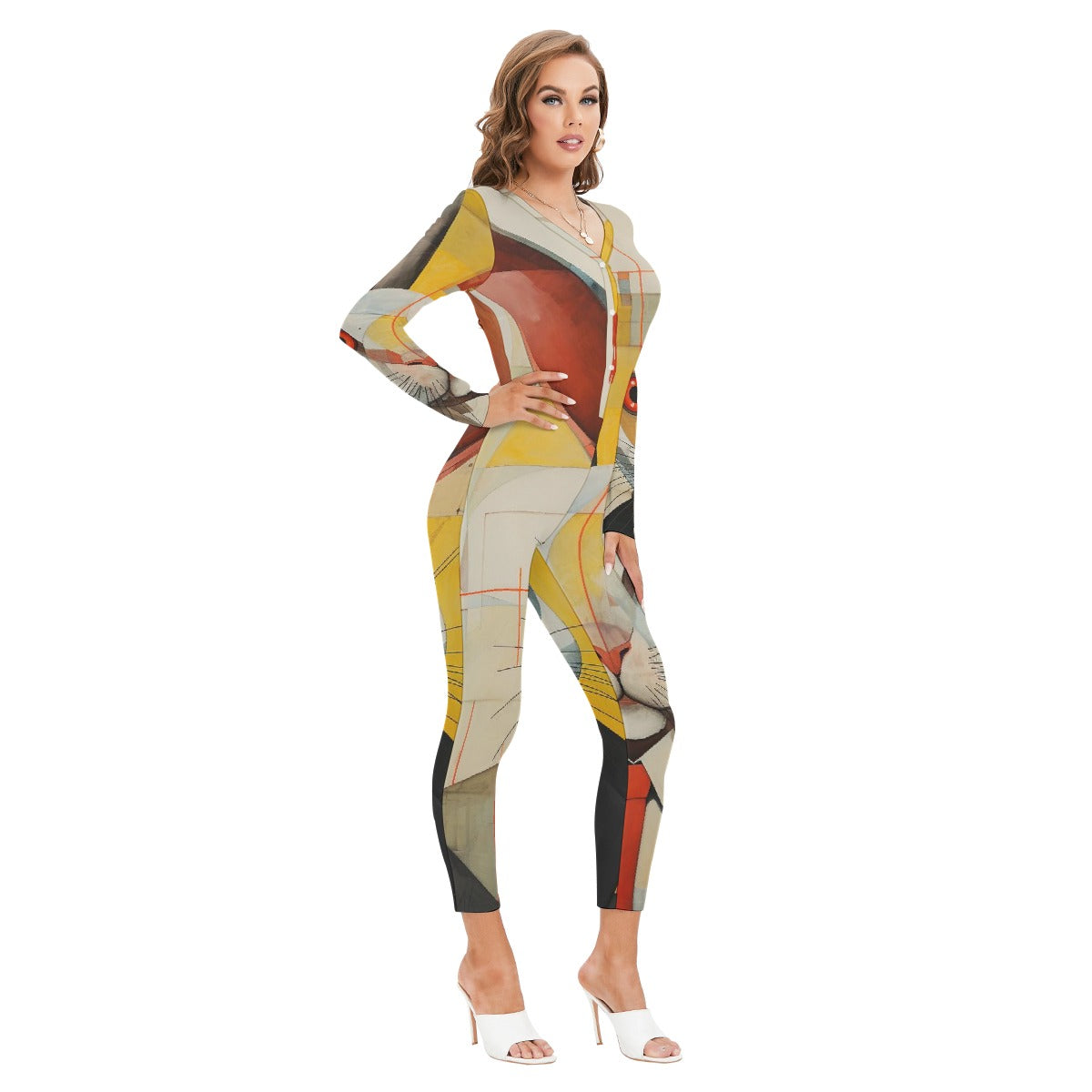 All-Over Print Women's Plunging Neck Jumpsuit