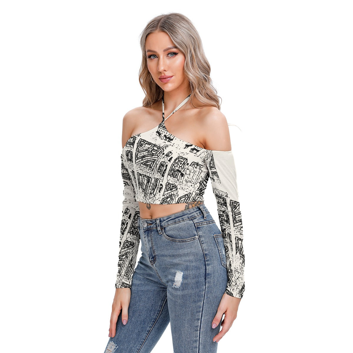 All-Over Print Women's Halter Lace-up Top