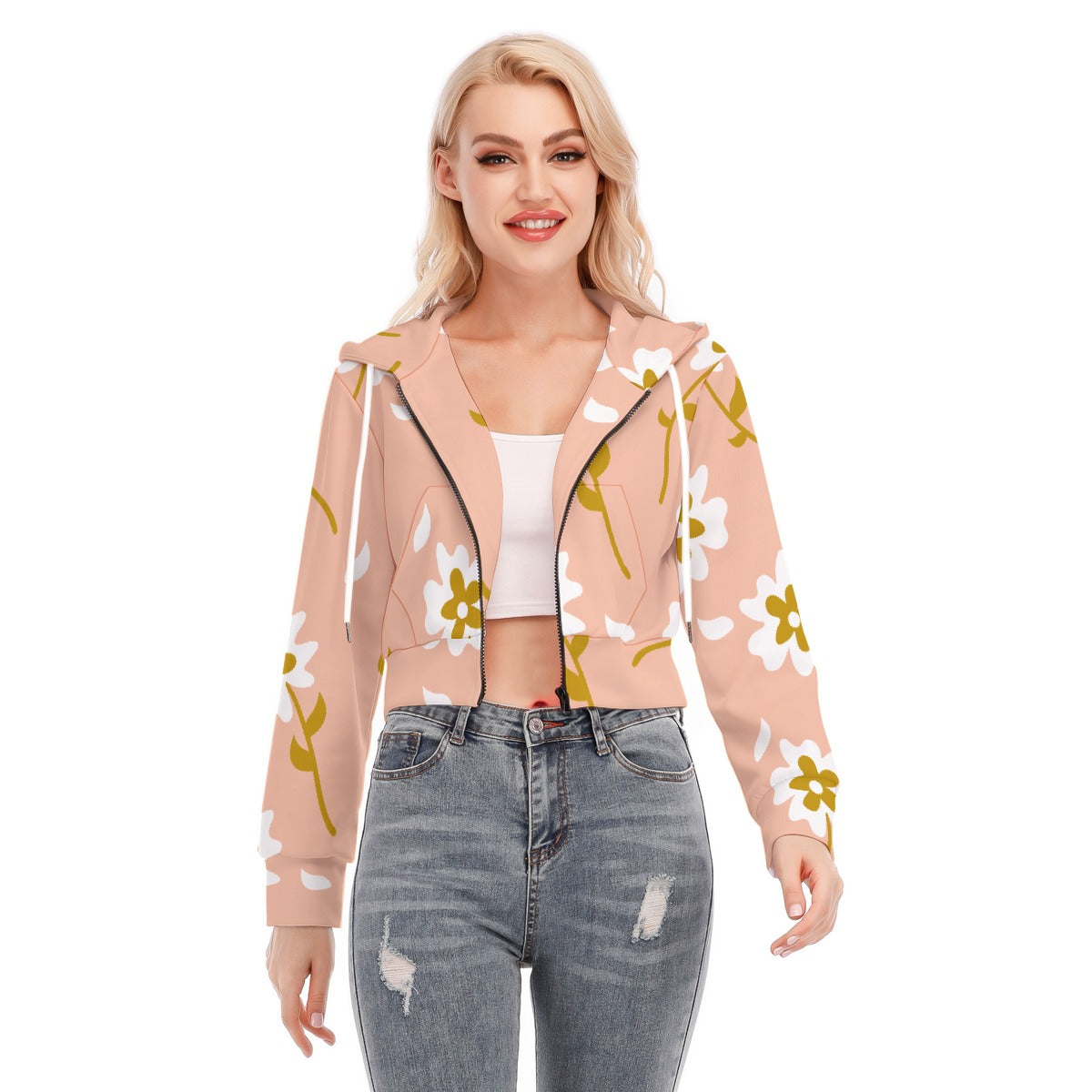 All-Over Print Women's Crop Top Hoodie With Zipper Closure