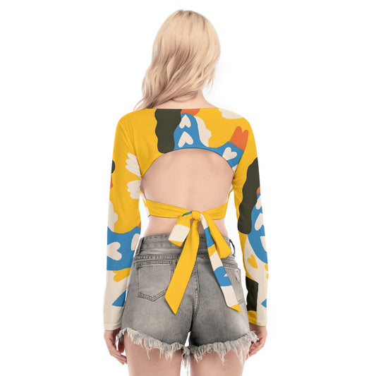 All-Over Print Women's Back Hollow T-shirt With Strap