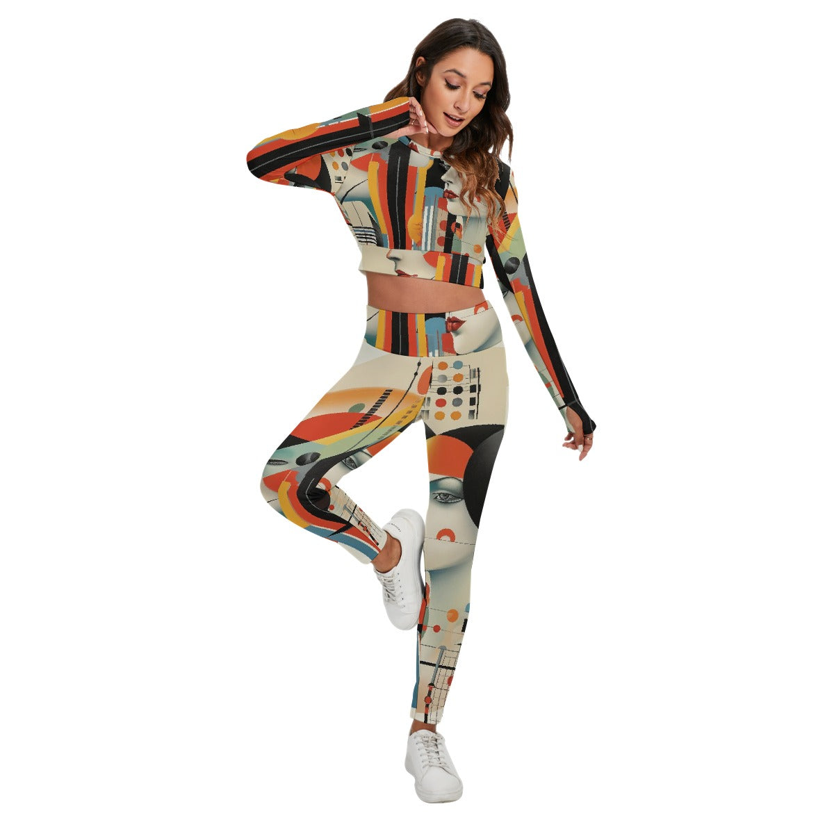 All-Over Print Women's Sport Set With Backless Top And Leggings