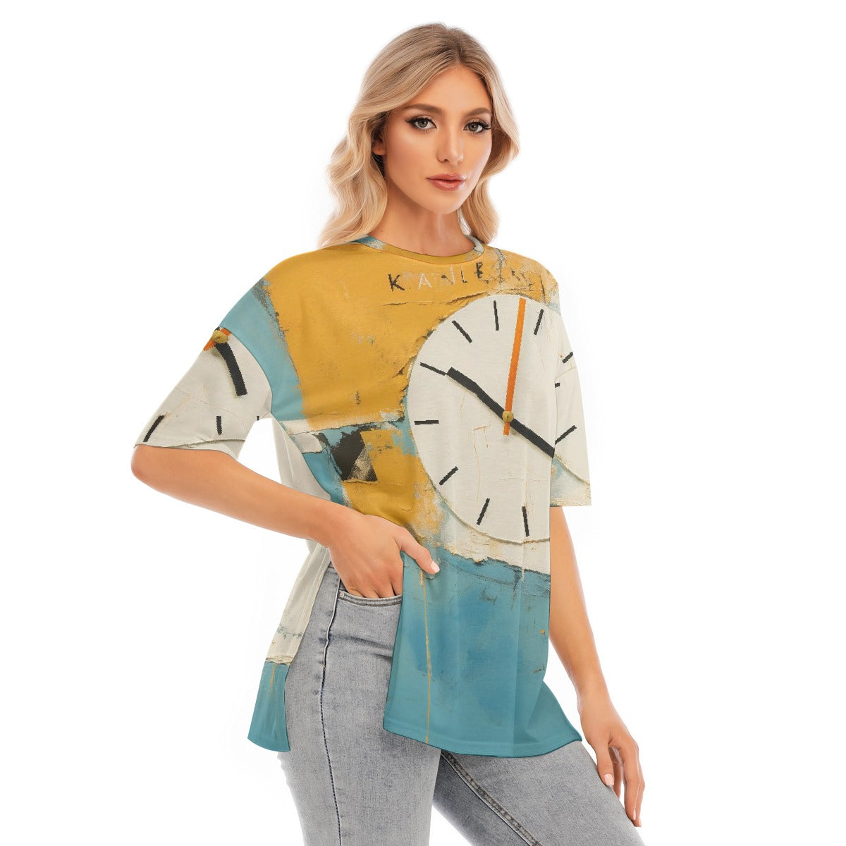 All-Over Print Women's Short Sleeves T-shirt With Hem Split