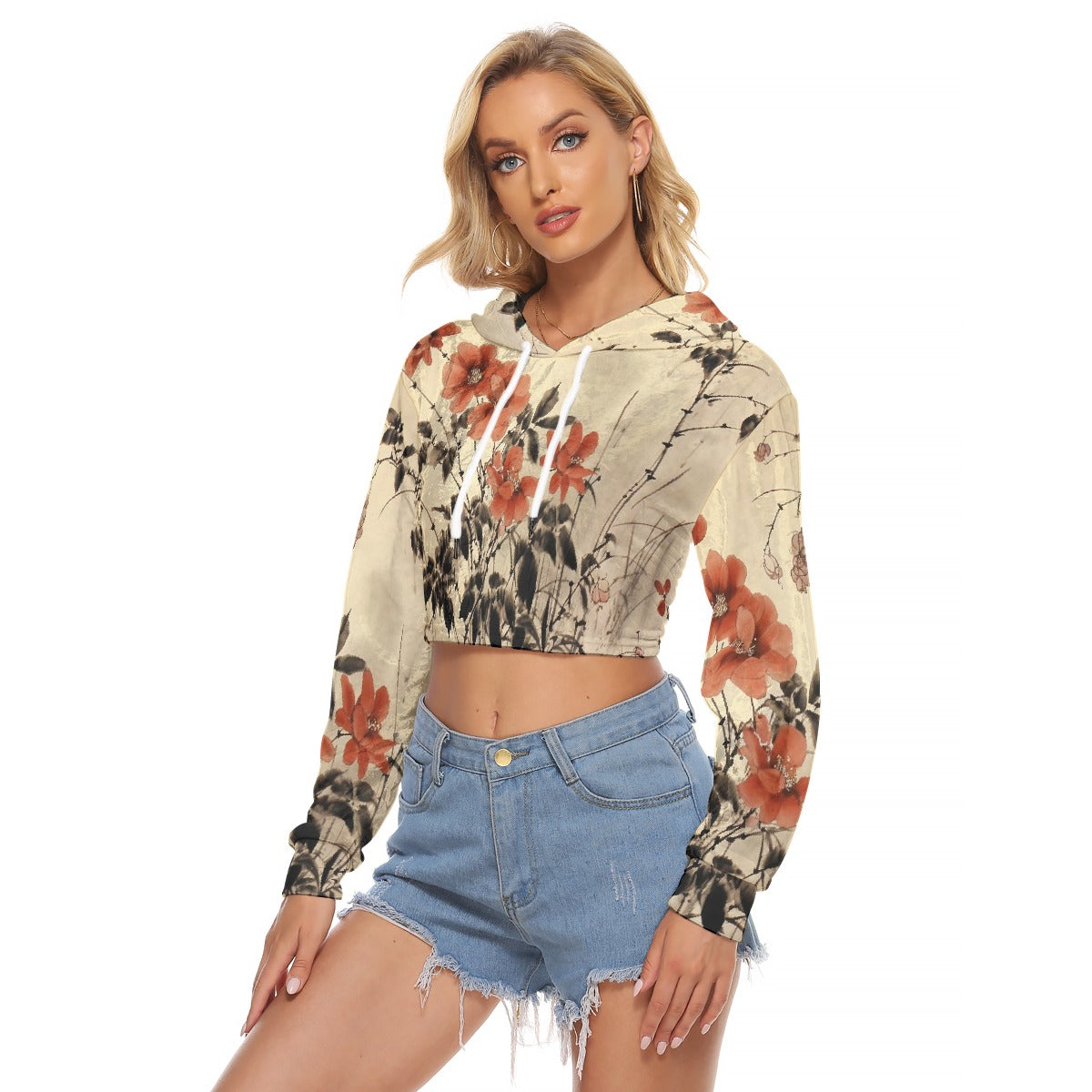 All-Over Print Women's Crop Top Hoodie|Velvet