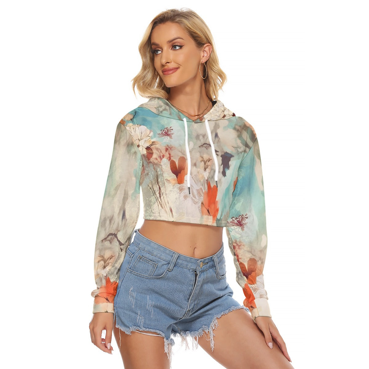 All-Over Print Women's Crop Top Hoodie|Velvet