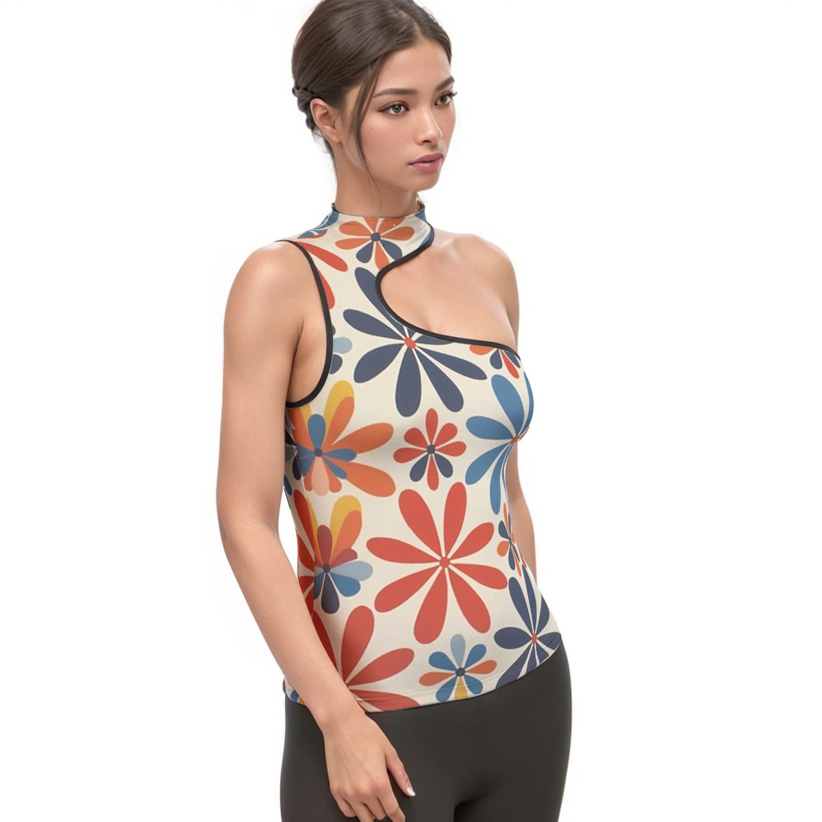 All-Over Print Women's Halter Sleeveless Asymmetrical Tank Top