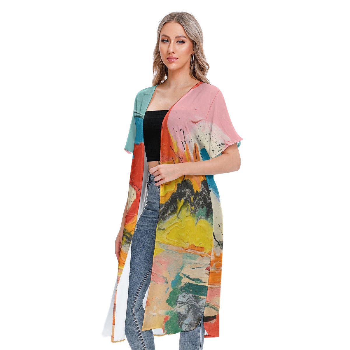 All-Over Print Women's Short Sleeve Cardigan