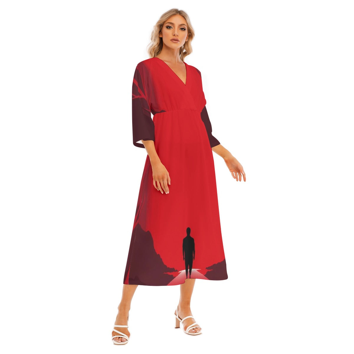 All-Over Print Women's Mid-Sleeve Long Dress