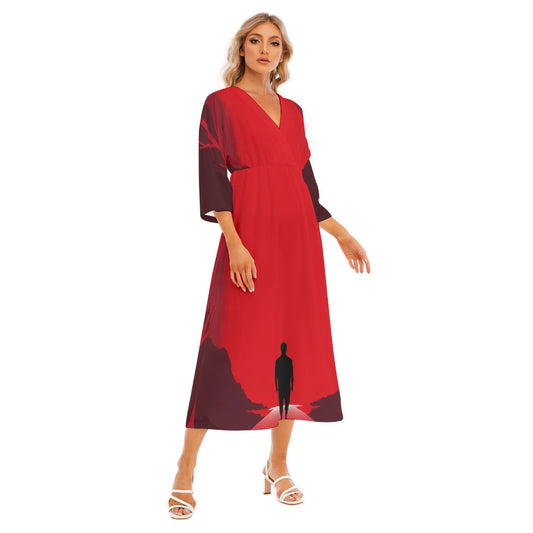 All-Over Print Women's Mid-Sleeve Long Dress