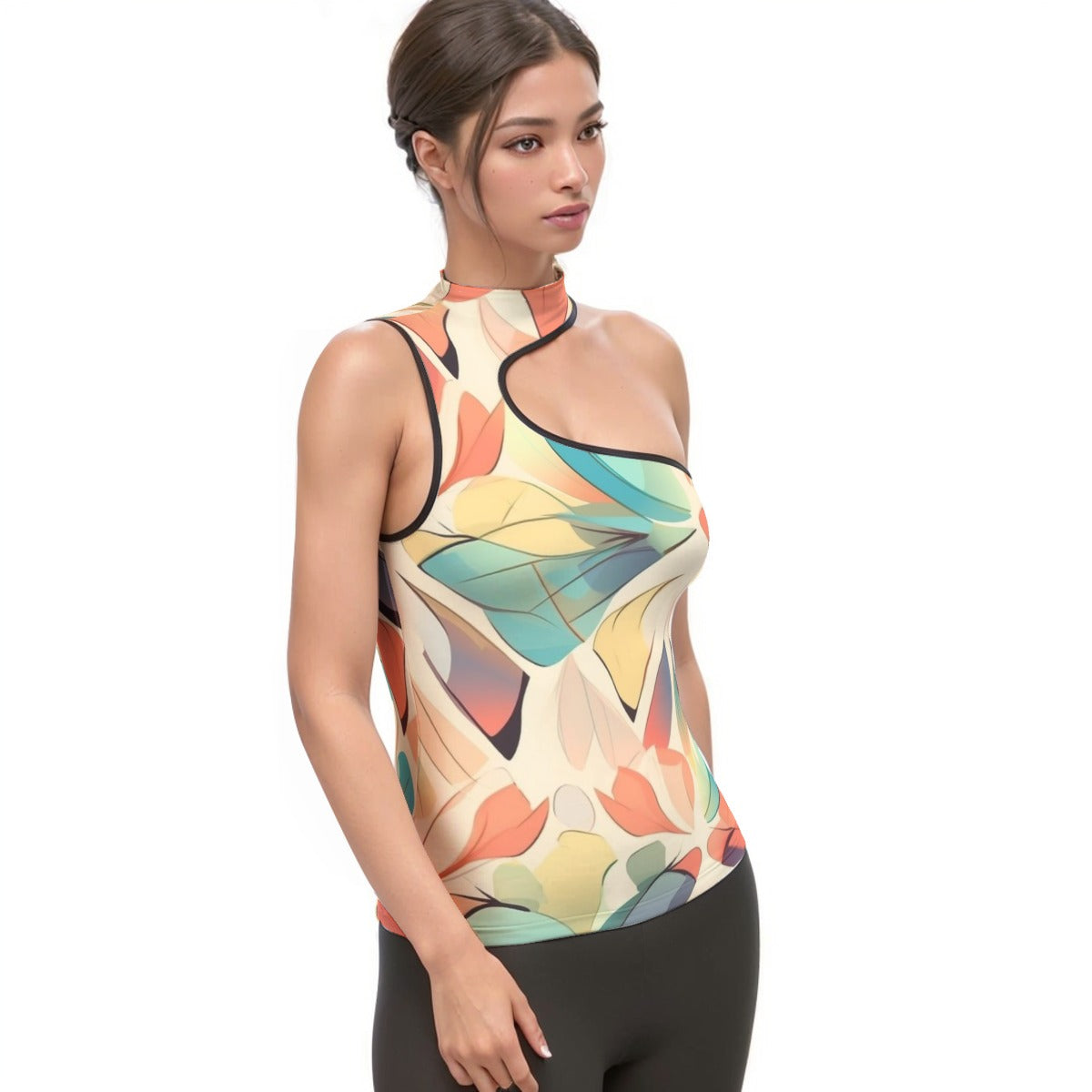 All-Over Print Women's Halter Sleeveless Asymmetrical Tank Top