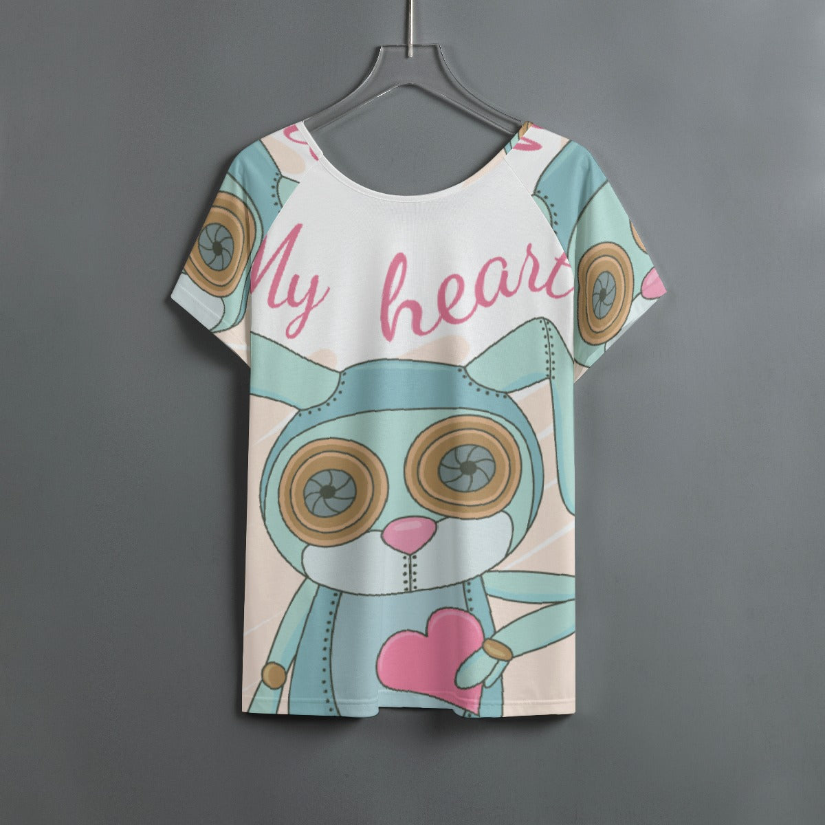 All-Over Print Women's Round Neck T-shirt With Raglan Sleeve