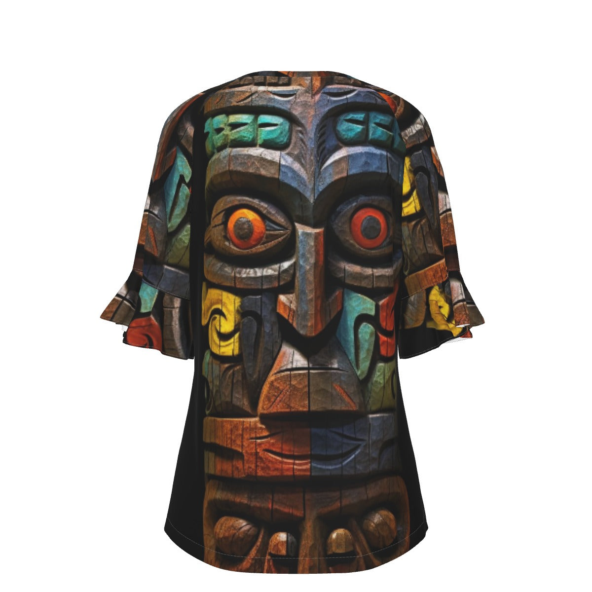 All-Over Print V-neck Women's T-shirt With Bell Sleeve