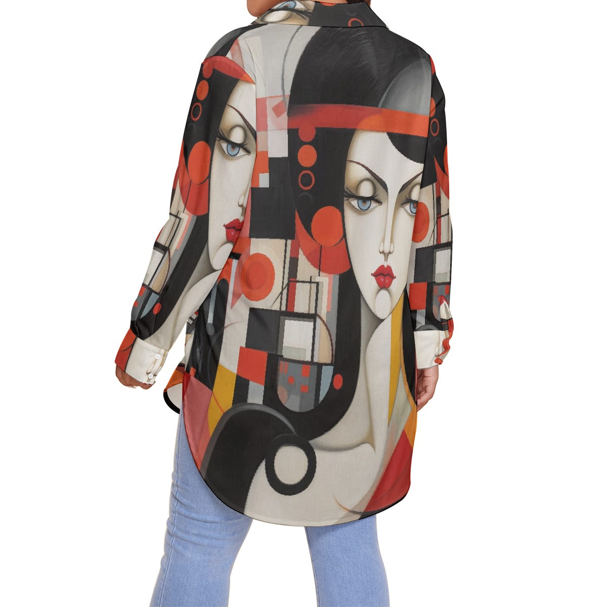 All-Over Print Women's Shirt With Long Sleeve(Plus Size)