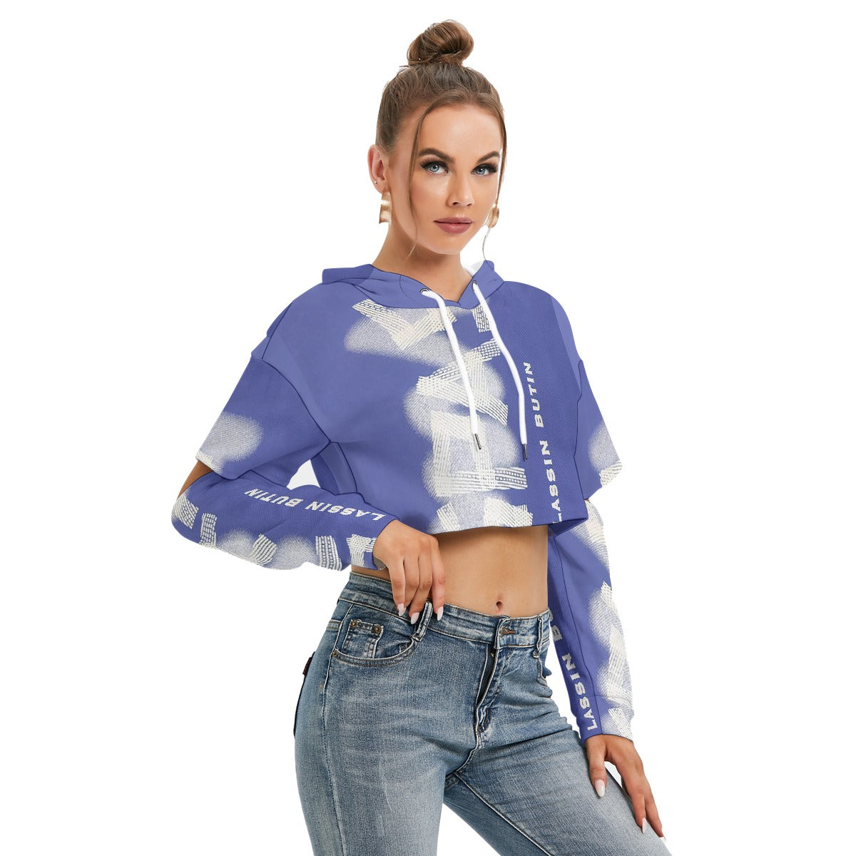 All-Over Print Women's Heavy Fleece Hoodie With Hollow Out Sleeve