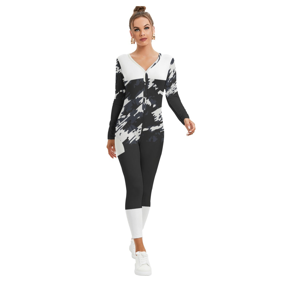 All-Over Print Women's Plunging Neck Jumpsuit