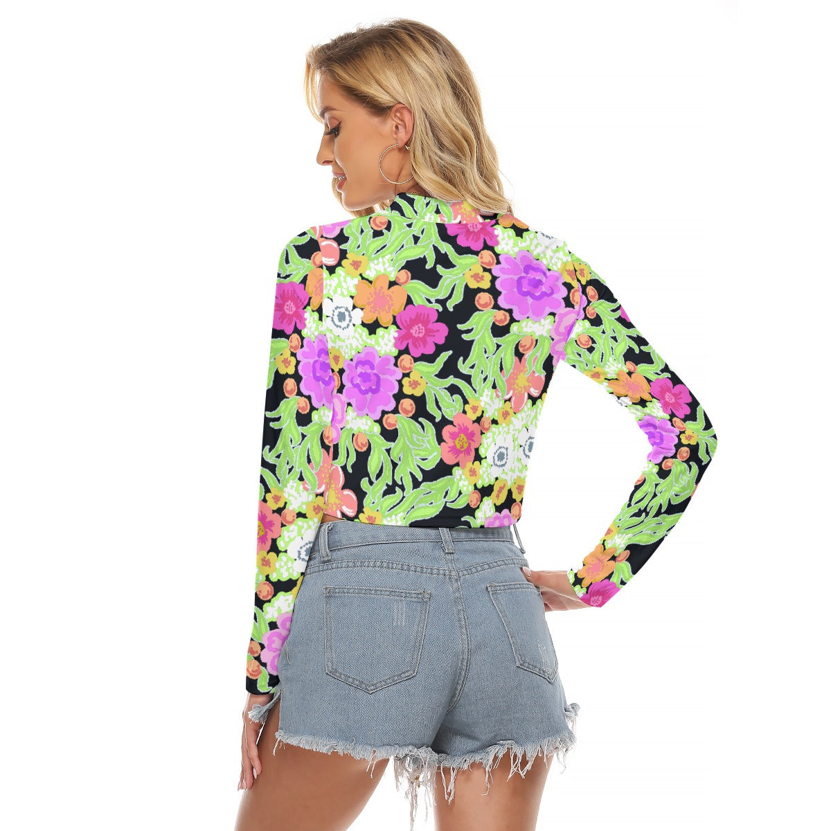 All-Over Print Women's Hollow Chest Keyhole Tight Crop Top