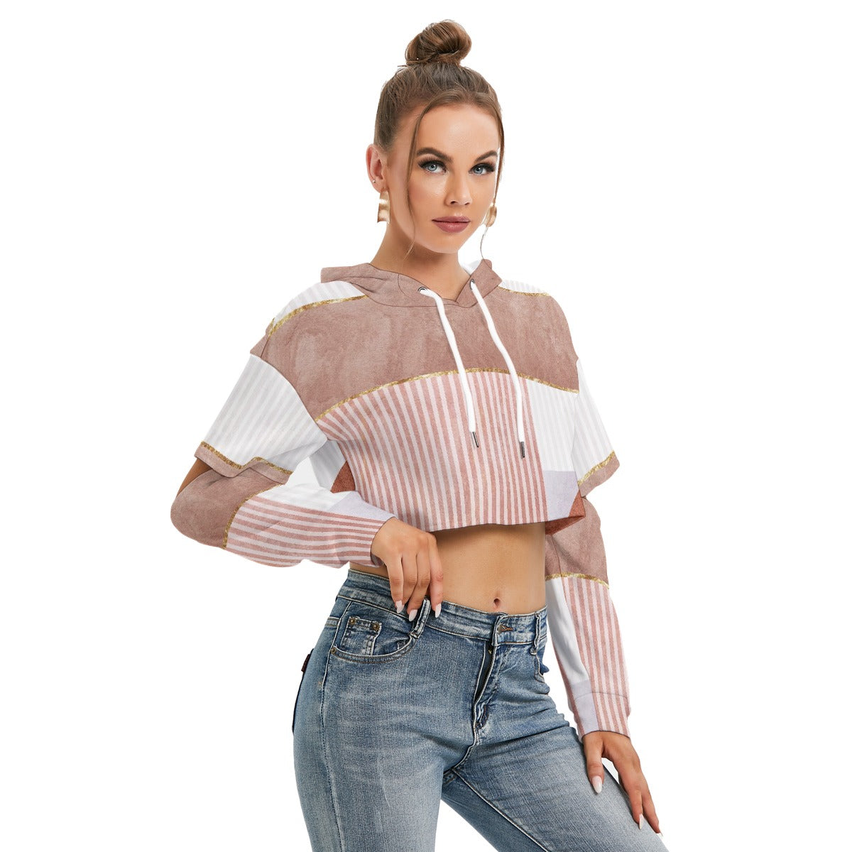 All-Over Print Women's Heavy Fleece Hoodie With Hollow Out Sleeve
