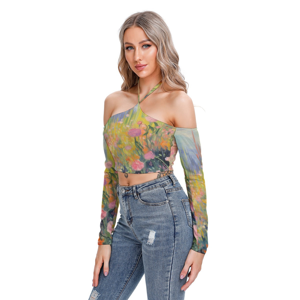 All-Over Print Women's Halter Lace-up Top