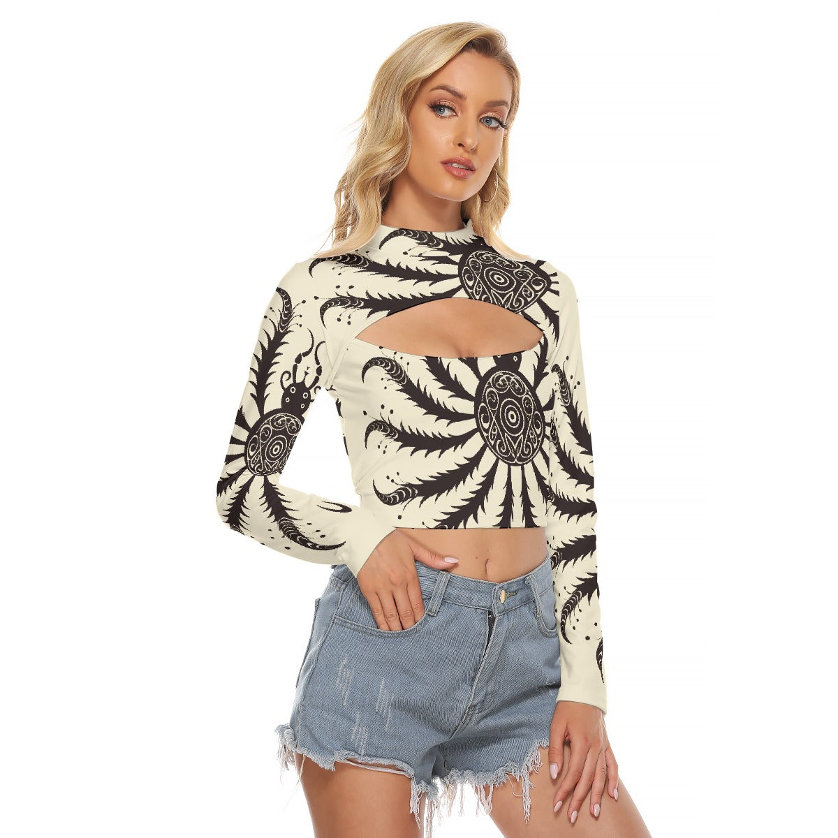 All-Over Print Women's Hollow Chest Keyhole Tight Crop Top