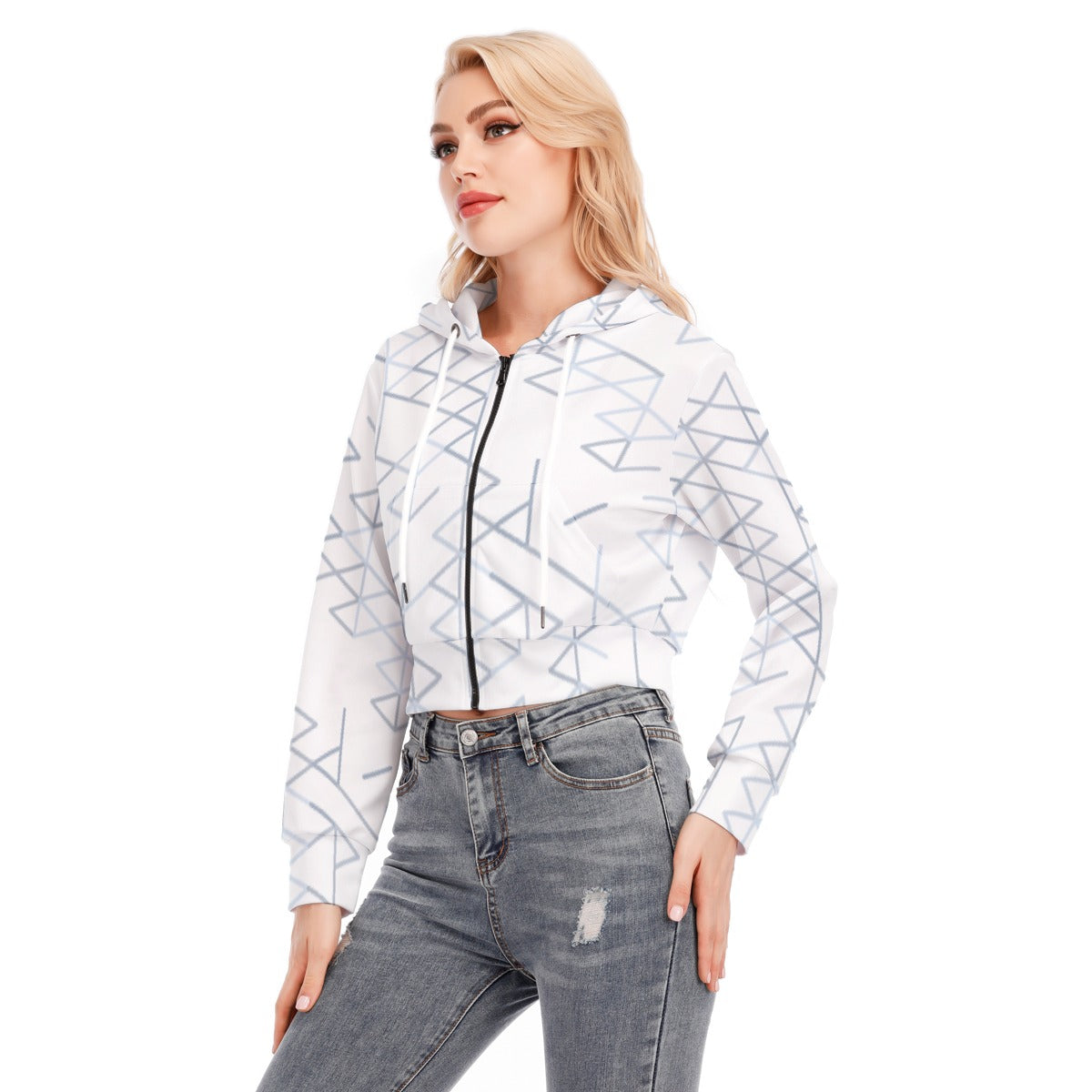 All-Over Print Women's Crop Top Hoodie With Zipper Closure
