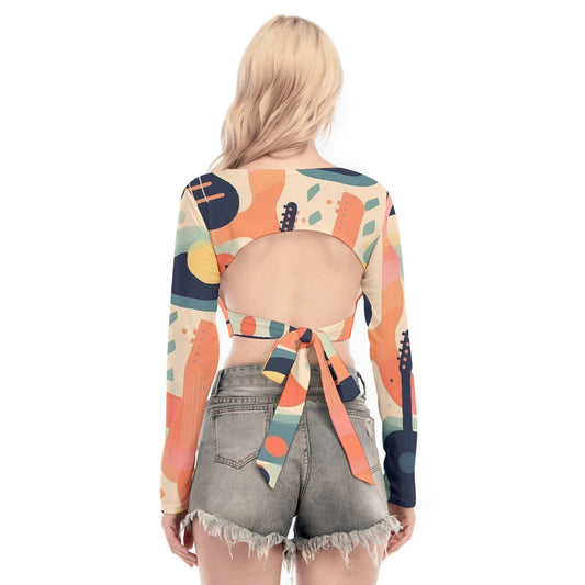 All-Over Print Women's Back Hollow T-shirt With Strap