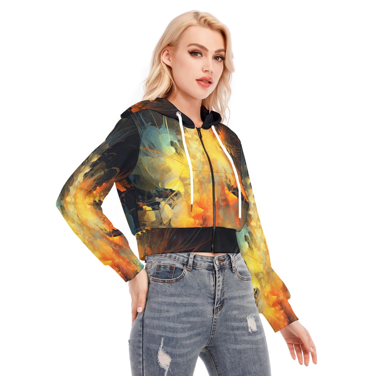 All-Over Print Women's Crop Top Hoodie With Zipper Closure