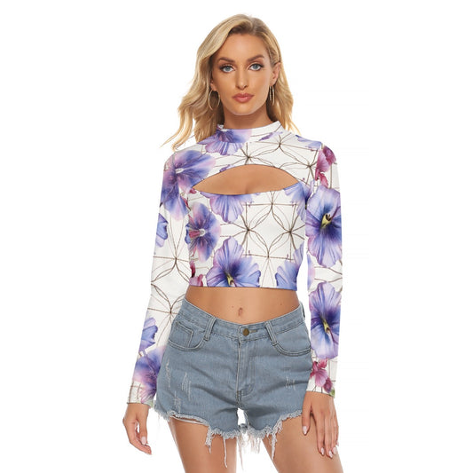 All-Over Print Women's Hollow Chest Keyhole Tight Crop Top
