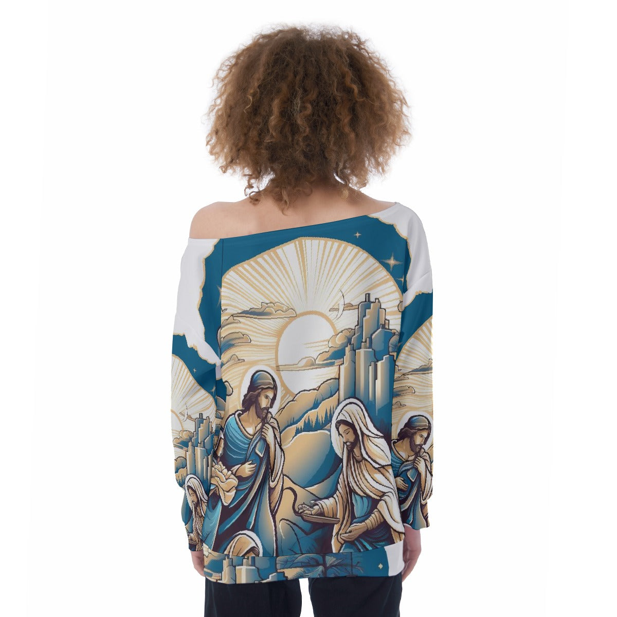 All-Over Print Oversized Women's Off-Shoulder Sweatshirt