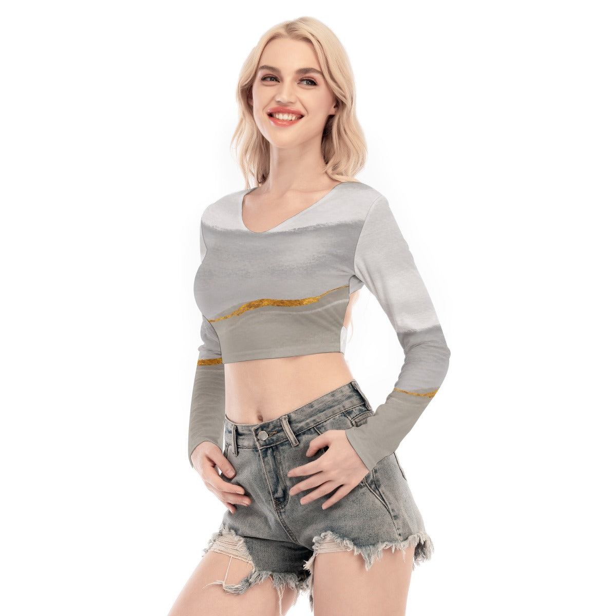 All-Over Print Women's Back Hollow T-shirt With Strap