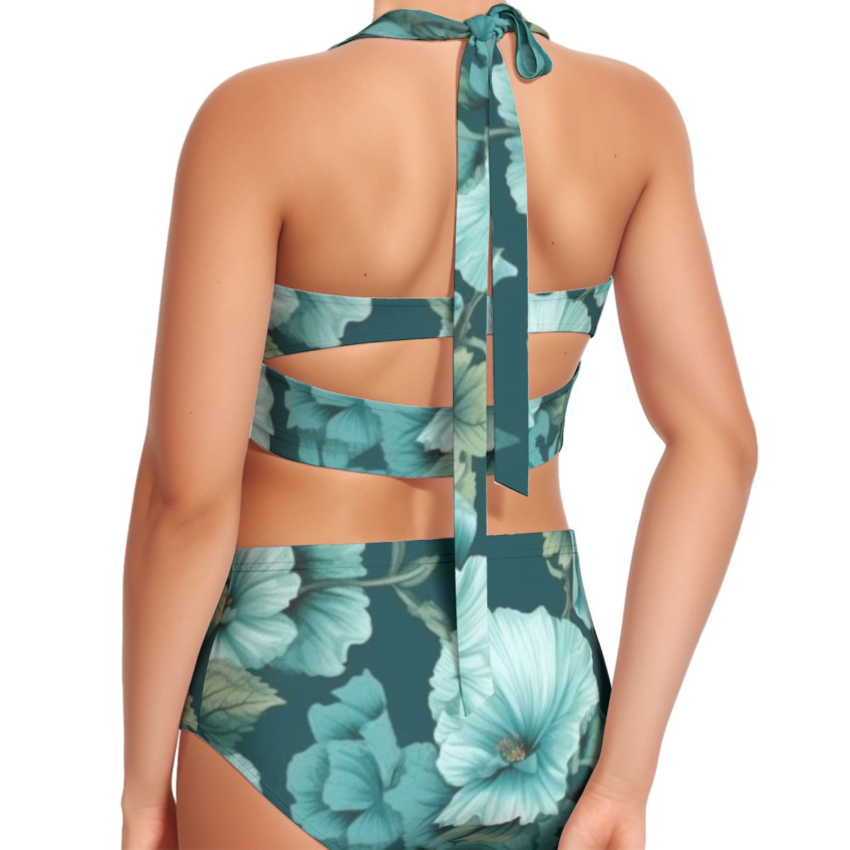 All-Over Print Women's Swimsuit Set With Halter