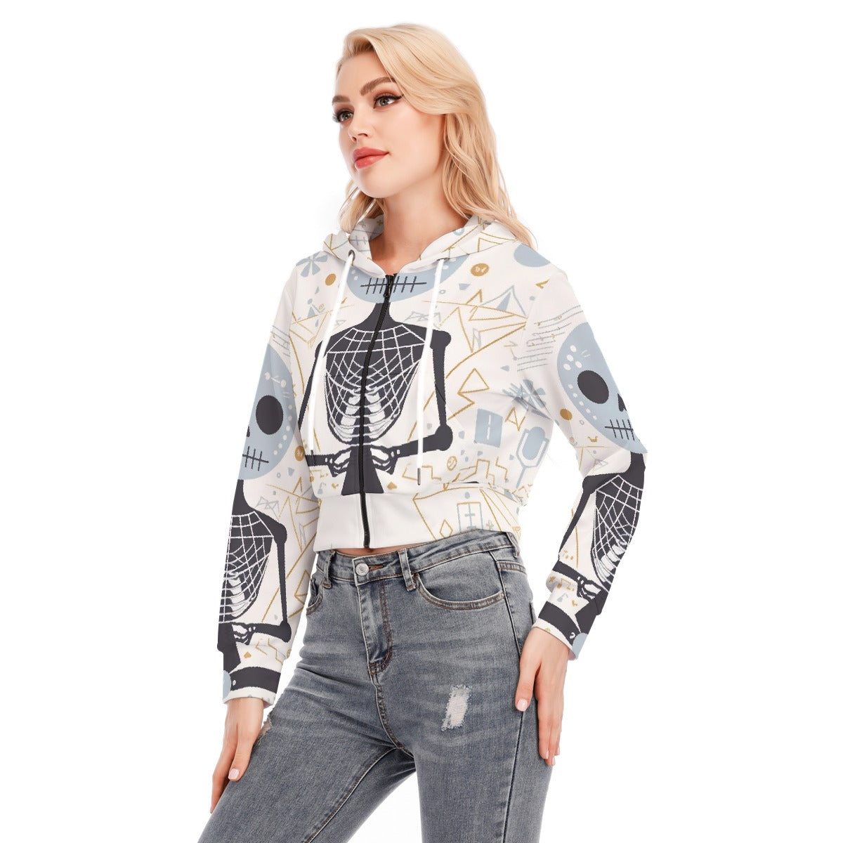 All-Over Print Women's Crop Top Hoodie With Zipper Closure