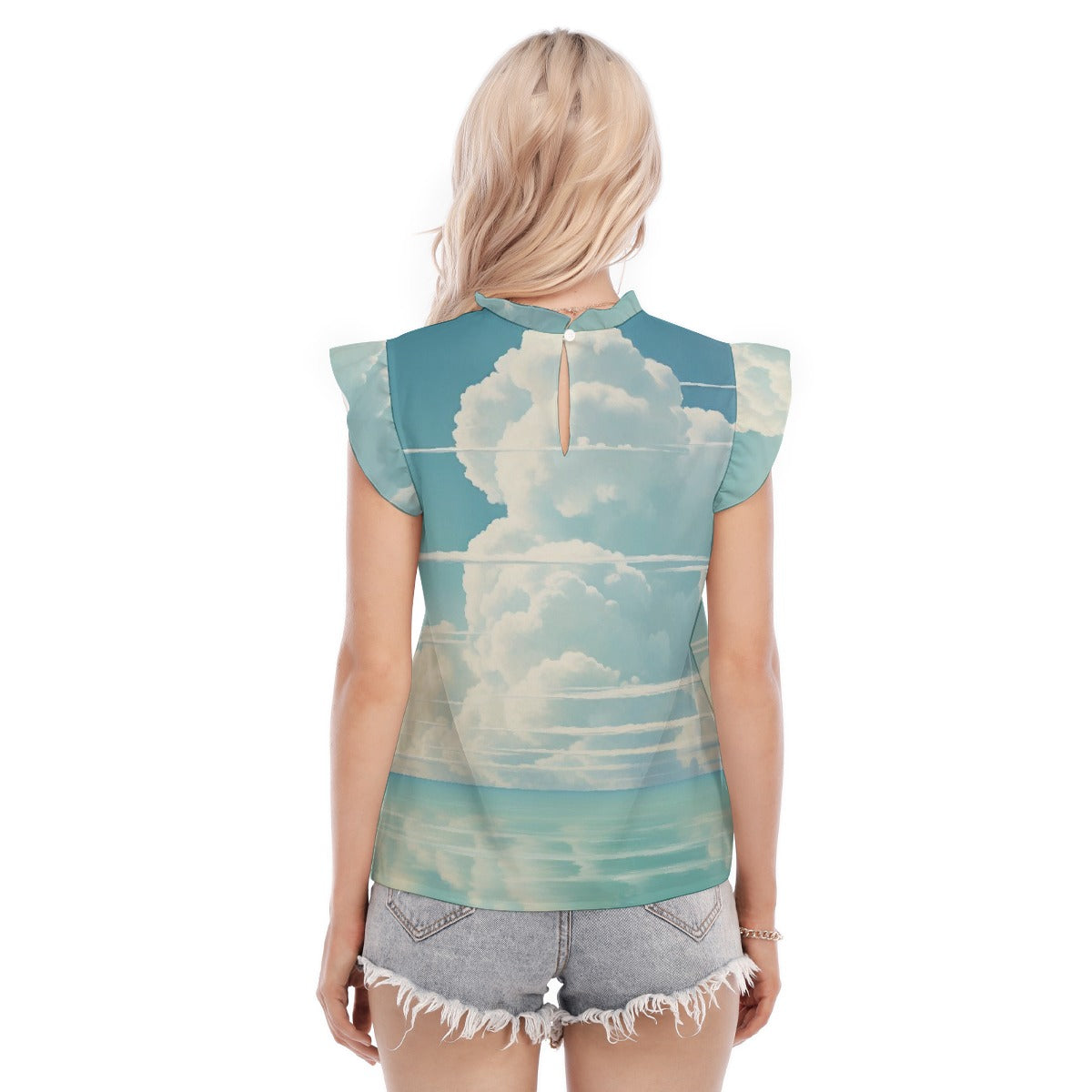 All-Over Print Women's Blouse With Ruffle Collar And Sleeve