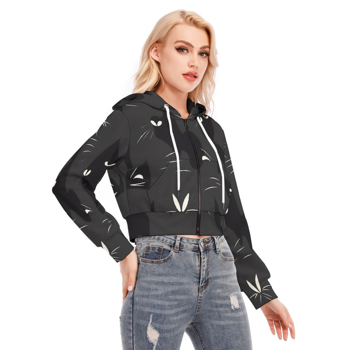 All-Over Print Women's Crop Top Hoodie With Zipper Closure
