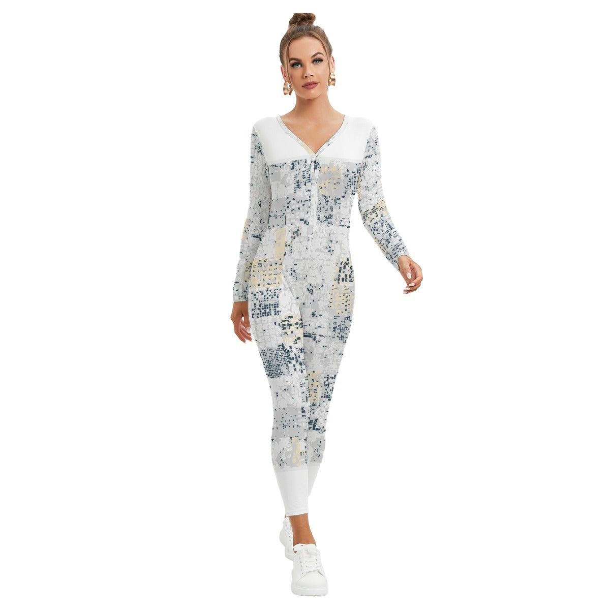 All-Over Print Women's Plunging Neck Jumpsuit