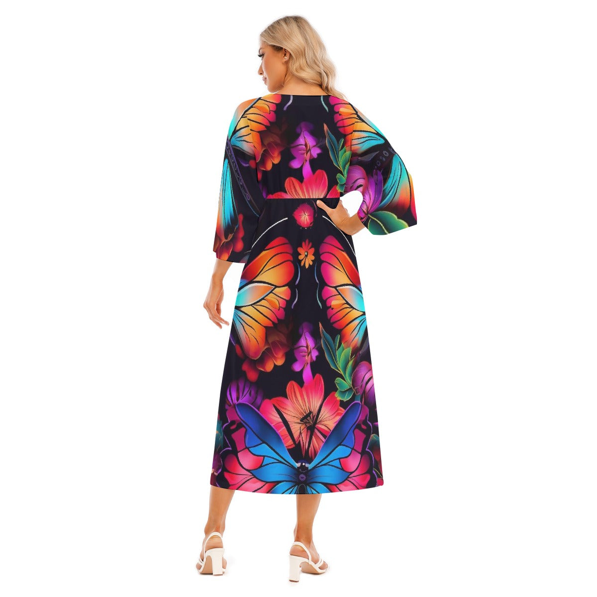 All-Over Print Women's Mid-Sleeve Long Dress