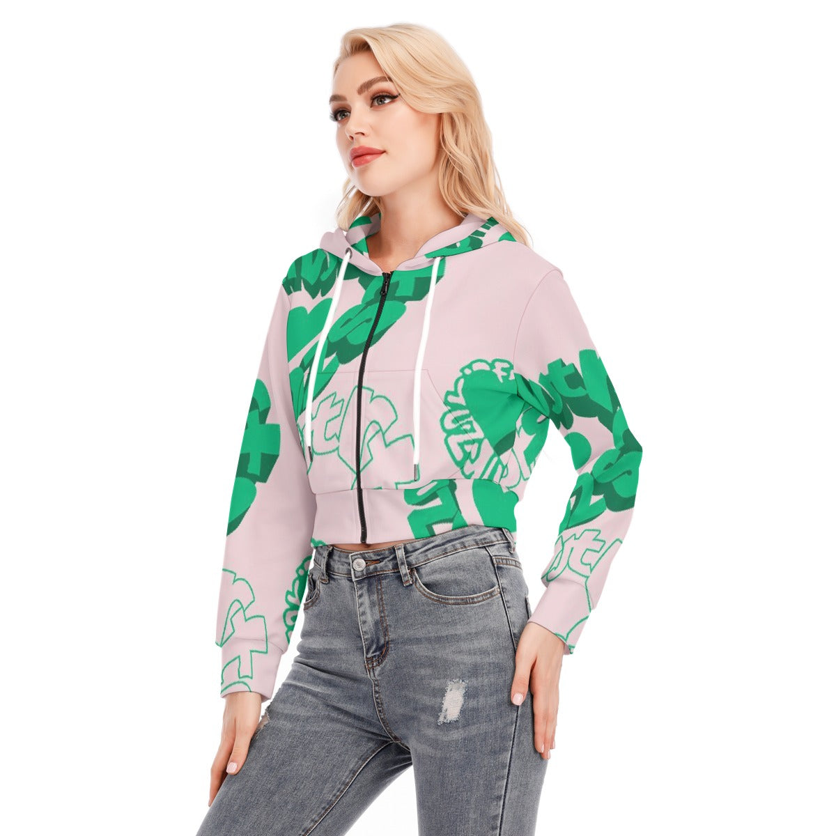 All-Over Print Women's Crop Top Hoodie With Zipper Closure
