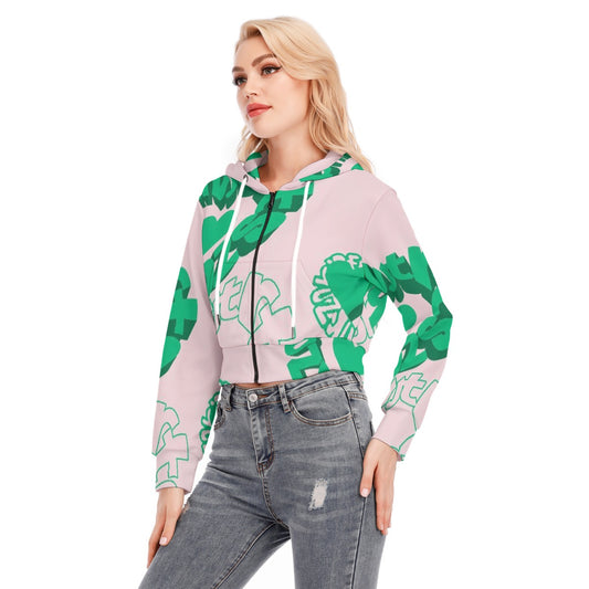All-Over Print Women's Crop Top Hoodie With Zipper Closure