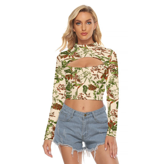 All-Over Print Women's Hollow Chest Keyhole Tight Crop Top