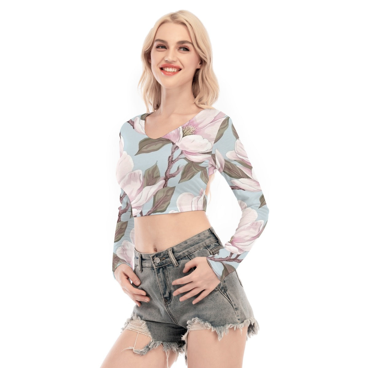 All-Over Print Women's Back Hollow T-shirt With Strap