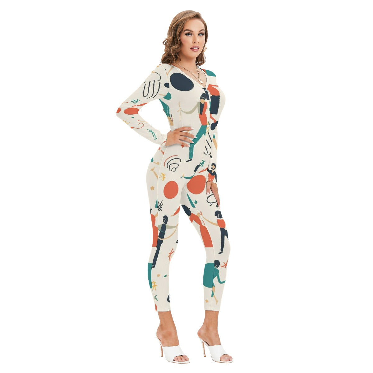 All-Over Print Women's Plunging Neck Jumpsuit