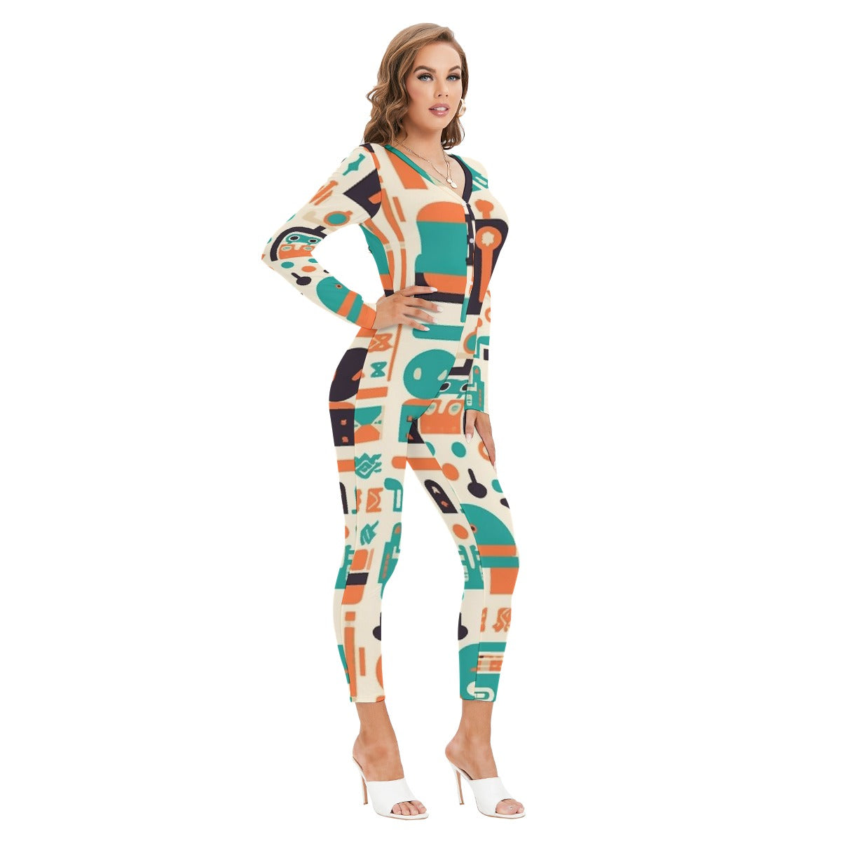All-Over Print Women's Plunging Neck Jumpsuit