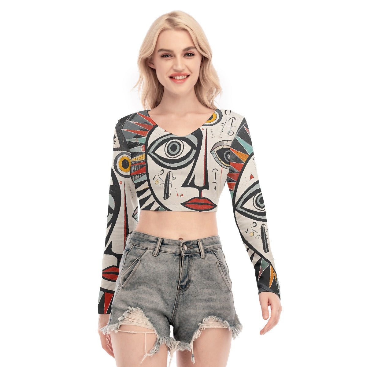 All-Over Print Women's Back Hollow T-shirt With Strap