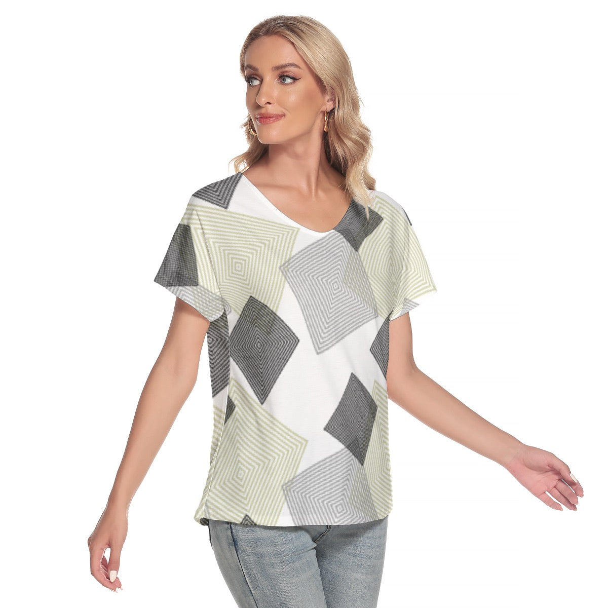 All-Over Print Women's Loose V-neck Short Sleeve T-shirt