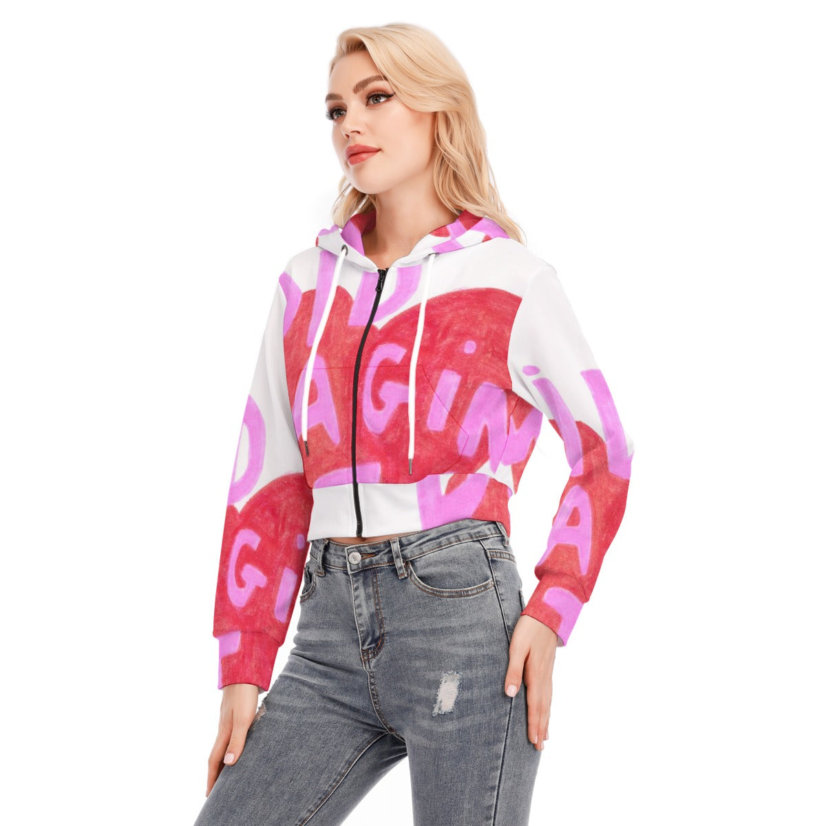 All-Over Print Women's Crop Top Hoodie With Zipper Closure