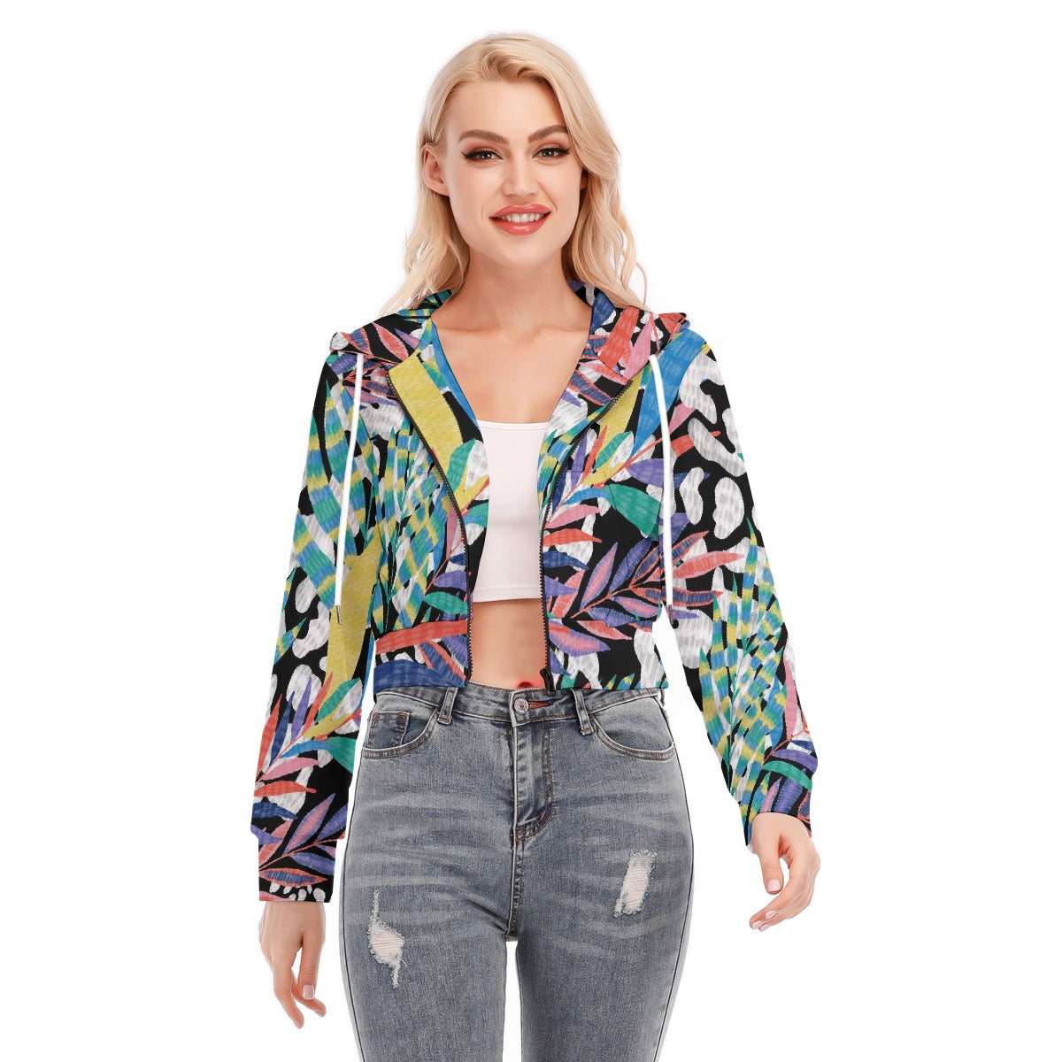 All-Over Print Women's Crop Top Hoodie With Zipper Closure