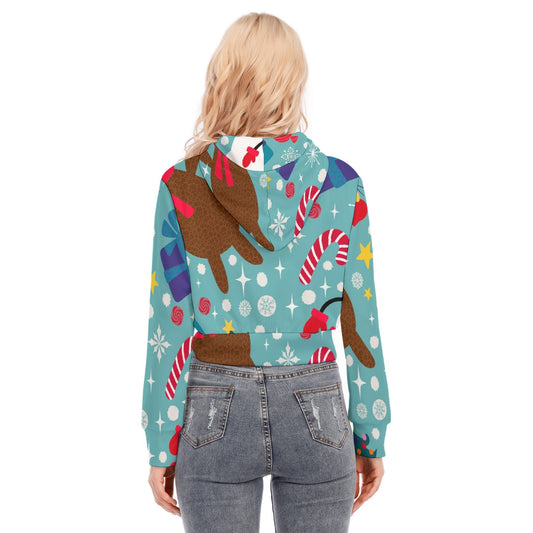 All-Over Print Women's Crop Top Hoodie With Zipper Closure
