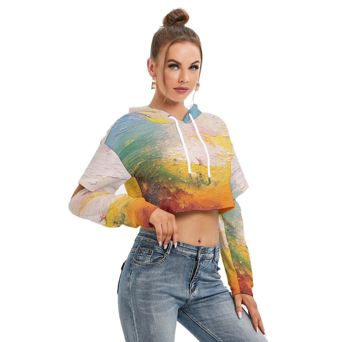 All-Over Print Women's Heavy Fleece Hoodie With Hollow Out Sleeve