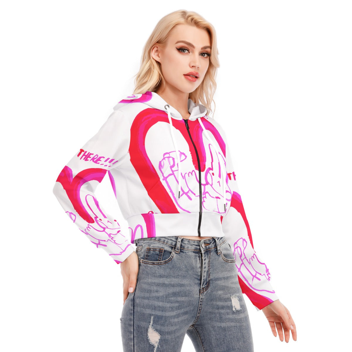 All-Over Print Women's Crop Top Hoodie With Zipper Closure